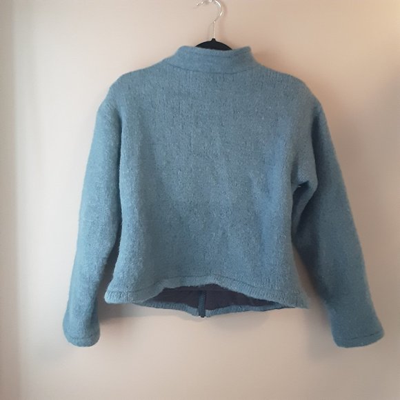 Made in Nepal Polar Fleece Lined Chunky Wool Sweater | Blue White | S-M - Picture 8 of 12